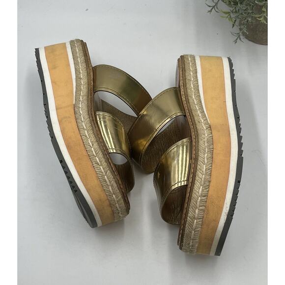 Prada Designer Gold Metallic Leather Espadrille Platform 2.5" Sandals Sz 39/8.5 - Picture 6 of 10